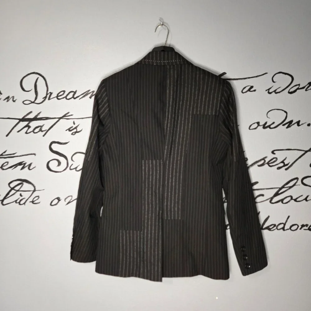 Marc Ecko Unique Pin Stripe Patchwork Black Blazer Sports Coat, S